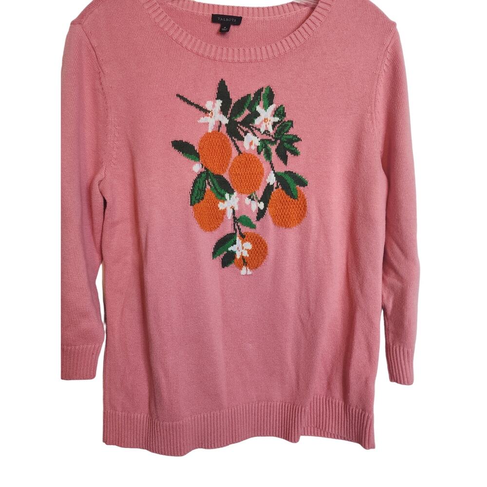 Talbots Bold Oranges Crew Neck Sweater, Medium - image 3